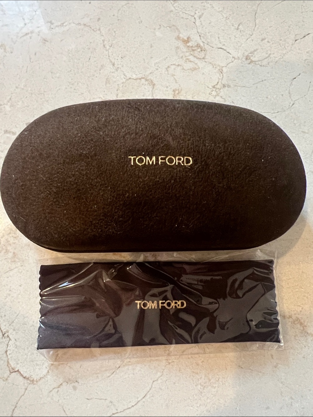 Tom Ford Black Eyewear Clamshell Case Branded Cleaning Cloth